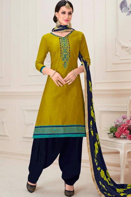 Green Cotton Patiala Suits in Cotton