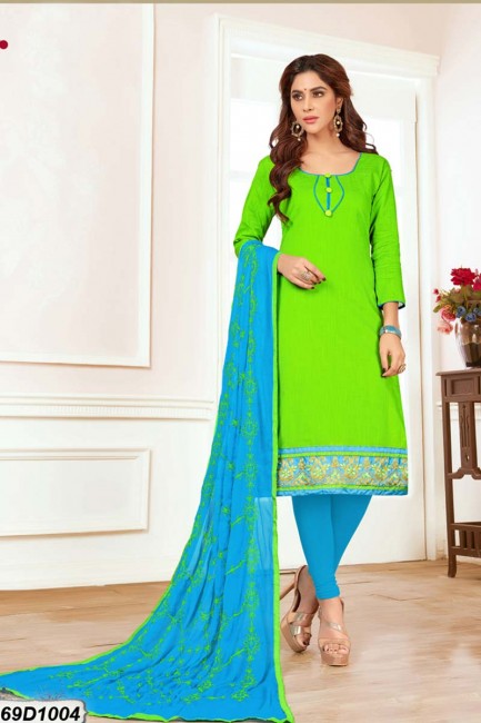 Indian Ethnic Green color Khadi Cotton Churidar Suit