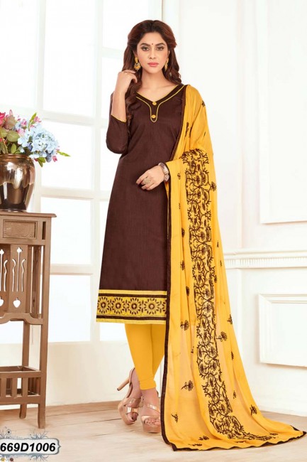 Ravishing Brown color Khadi Cotton Churidar Suit