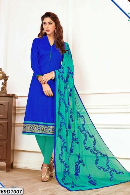 Ravishing Royal Blue color Khadi Cotton Churidar Suit