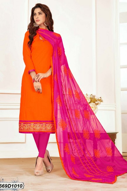 New Orange color Khadi Cotton Churidar Suit