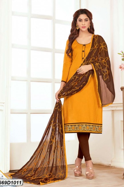 Impressive Yellow color Khadi Cotton Churidar Suit
