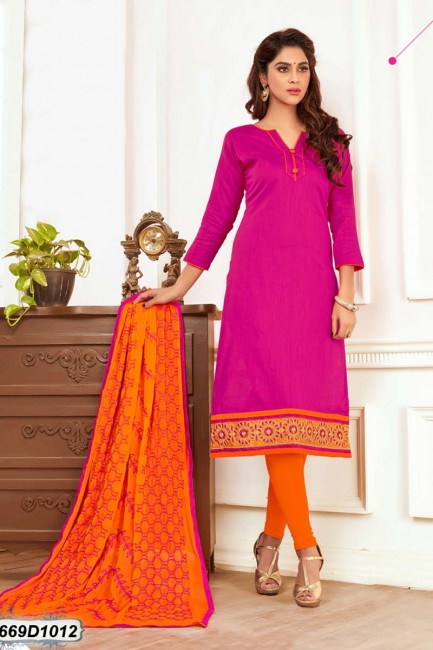 Gorgeous Pink color Khadi Cotton Churidar Suit