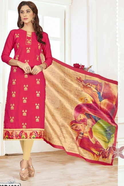 Alluring Pink color Khadi Cotton Churidar Suit