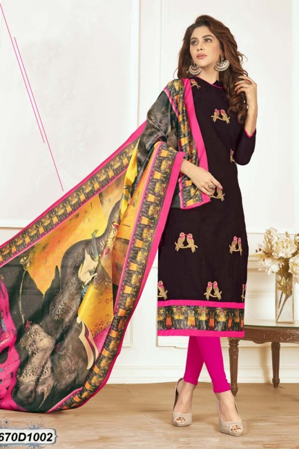Luring Black color Khadi Cotton Churidar Suit