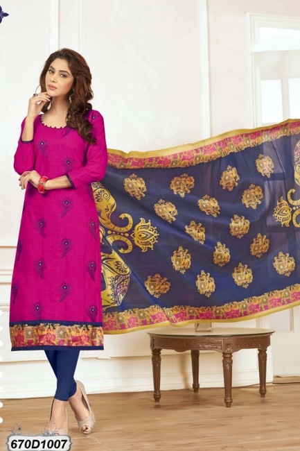 Appealing Pink color Khadi Cotton Churidar Suit