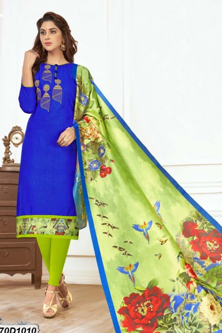Enticing Royal Blue color Khadi Cotton Churidar Suit