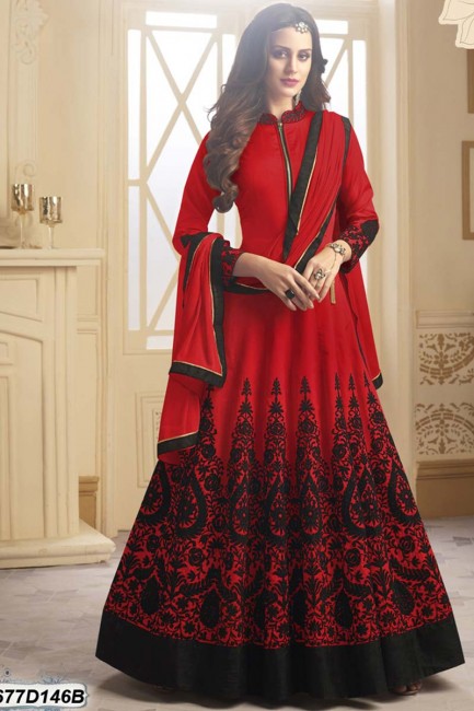 Red color Taffeta Anarkali Suit