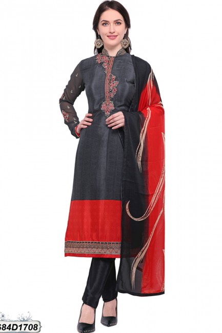 Latest Ethnic Grey, Red color Crepe Salwar Kameez