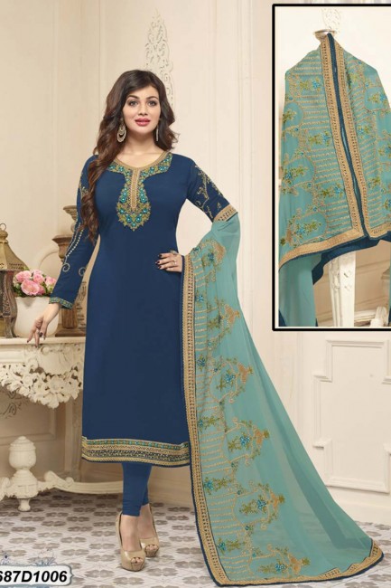 Traditional Green color Georgette Churidar Suit