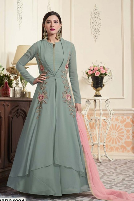 Turquoise color Georgette Anarkali Suit