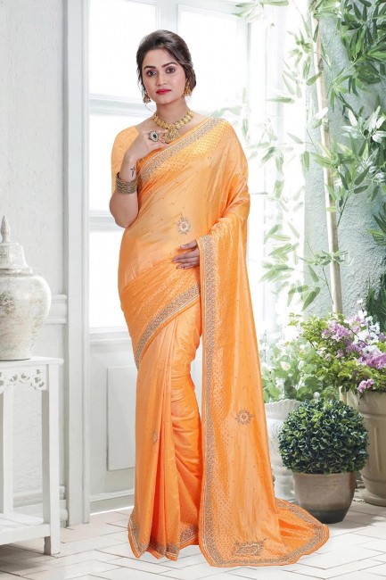 Hand Silk Orange Saree Blouse