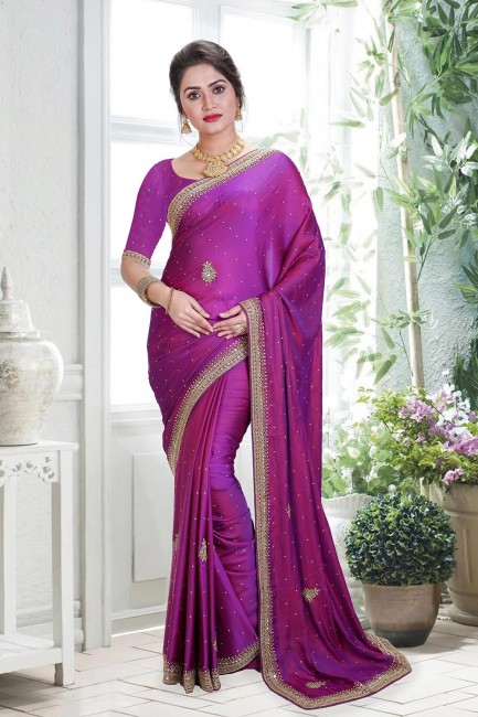 Purple Hand Saree in Silk