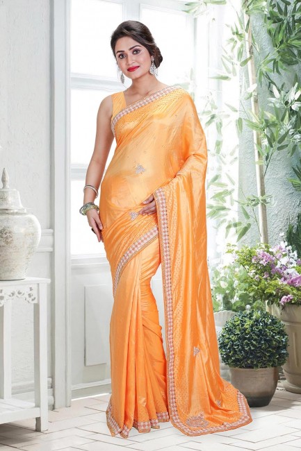 Yellow Saree in Silk with Hand