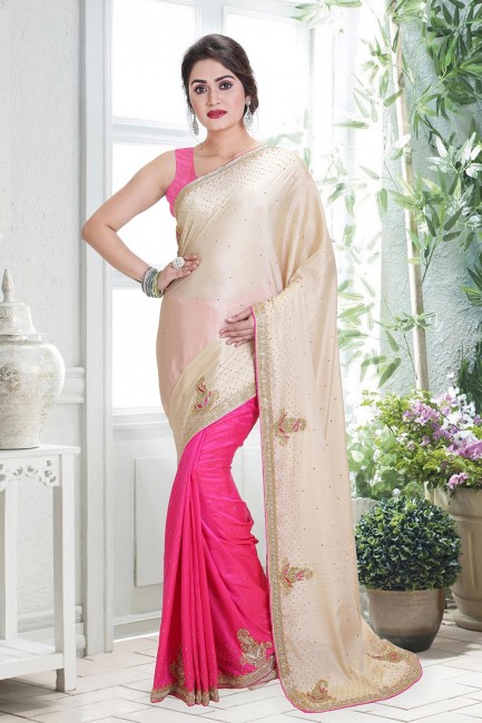 Beige Pink Saree with Hand Silk & Shimmer