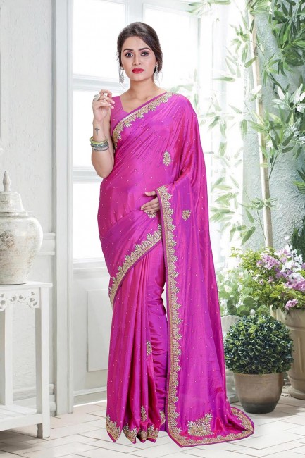 Pink Silk Saree with Hand