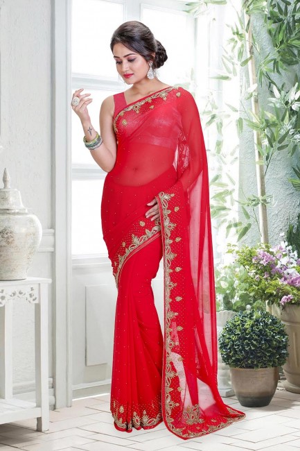 Red Georgette Saree with Hand