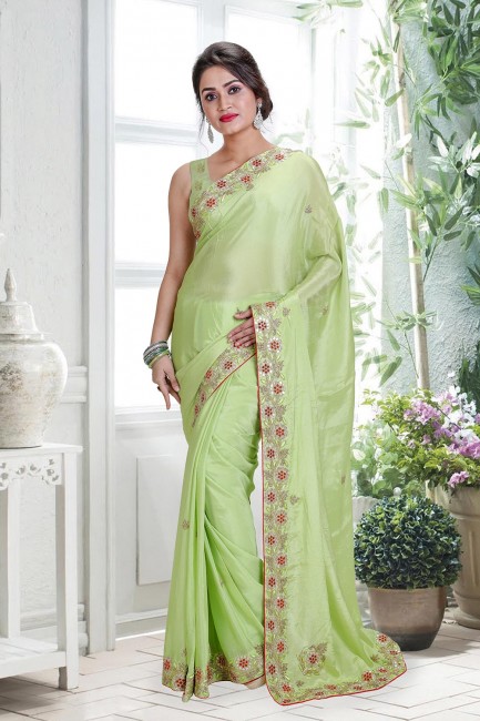 Green Saree with Hand Crepe
