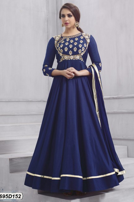 Navy Blue color Taffeta Anarkali Suit