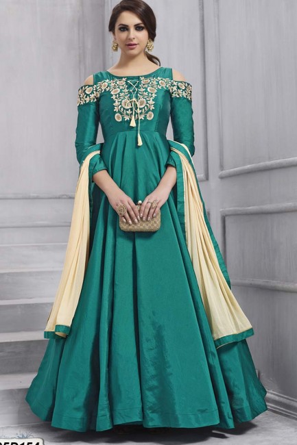 Green color Taffeta Anarkali Suit