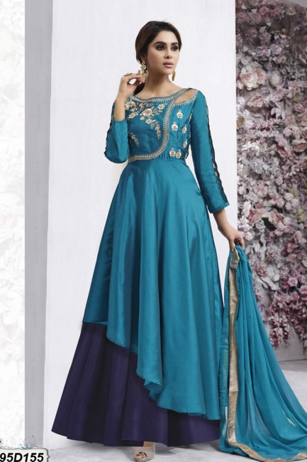 Blue color Taffeta Anarkali Suit