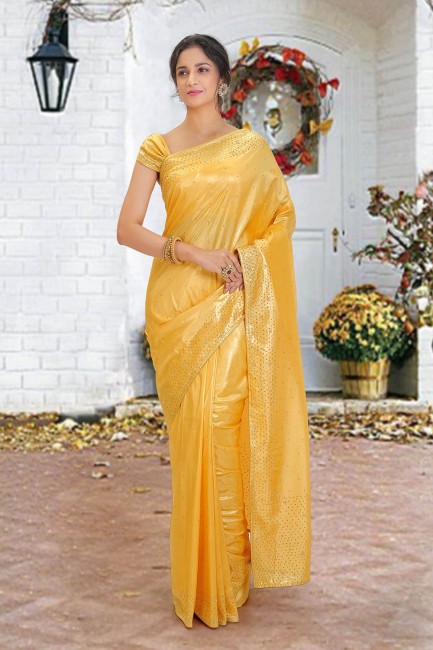 Yellow Shimmer Beads Saree with Blouse