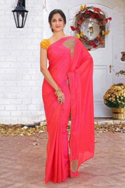 Beads Silk Saree in Pink