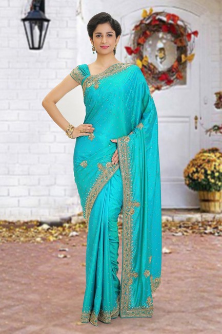 Blue Saree in Beads Silk