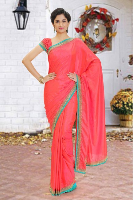 Beads Silk Saree in Pink with Blouse
