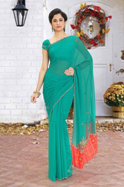 Green Beads Saree in Georgette