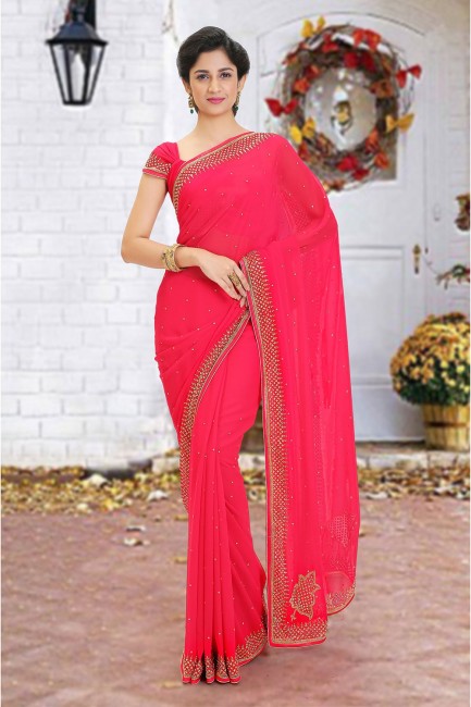 Delicate Pink Beads Georgette Saree