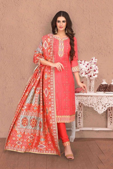 Pink Chanderi Silk Churidar Suits