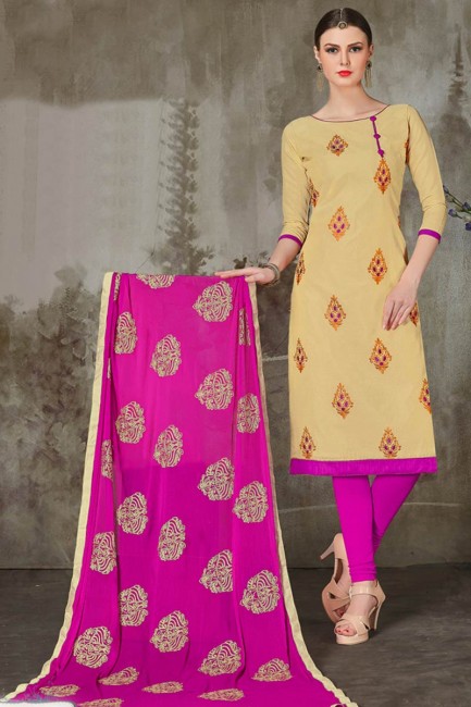Impressive Beige color Chanderi Silk Churidar Suit