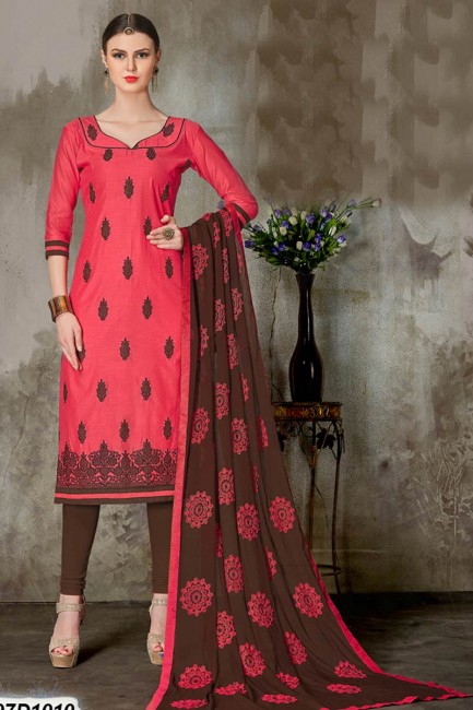 Beautiful Red color Chanderi Silk Churidar Suit