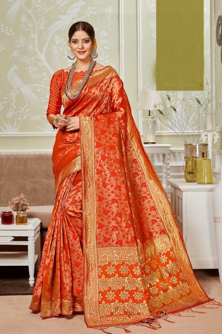 Red Silk Saree with Weaving