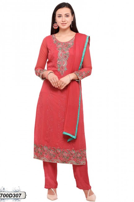 Exquisite Red color Georgette Salwar Kameez