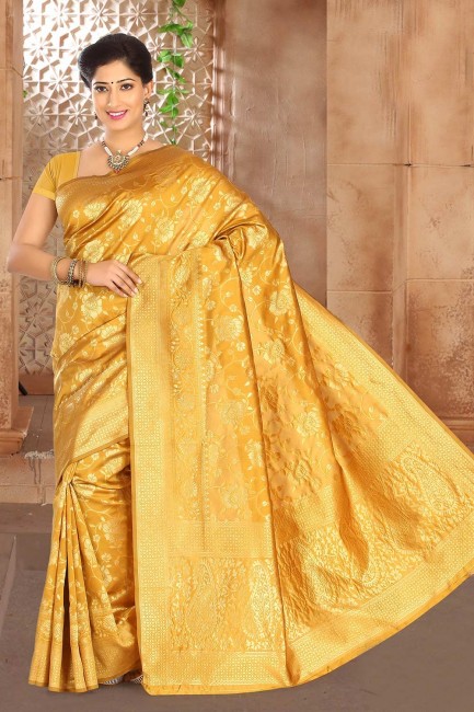 Yellow Zari Saree in Silk