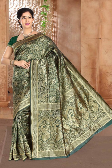 Zari Saree in Green Silk