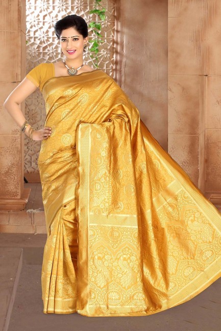 Silk Zari Yellow Saree with Blouse