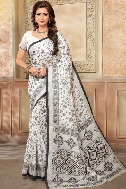 New Saree in Multicolor Cotton & Linen with Printed
