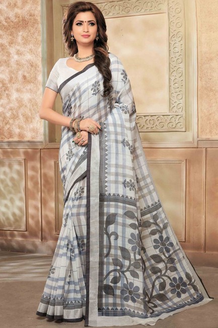 Traditional Saree in Multicolor Cotton & Linen with Printed