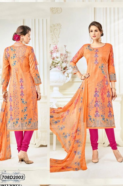 Orange, Multi color Cotton Salwar Kameez
