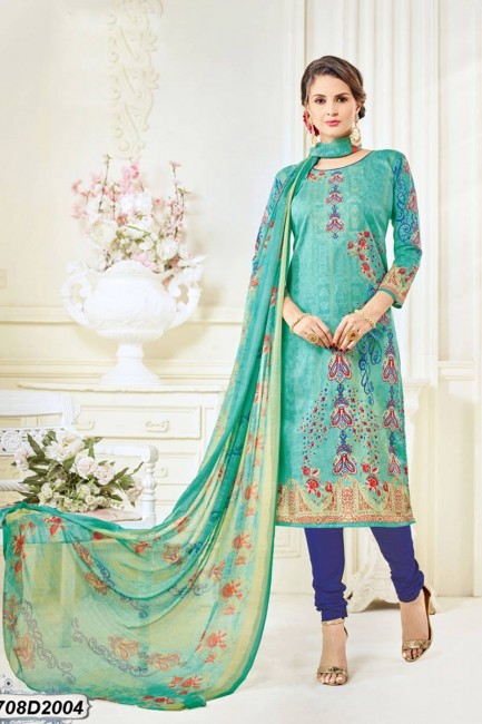 Turquoise, Multi color Cotton Salwar Kameez