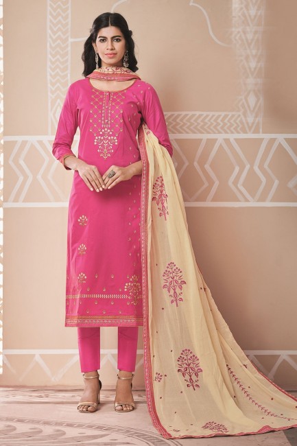 Cotton Churidar Suits in Pink with dupatta