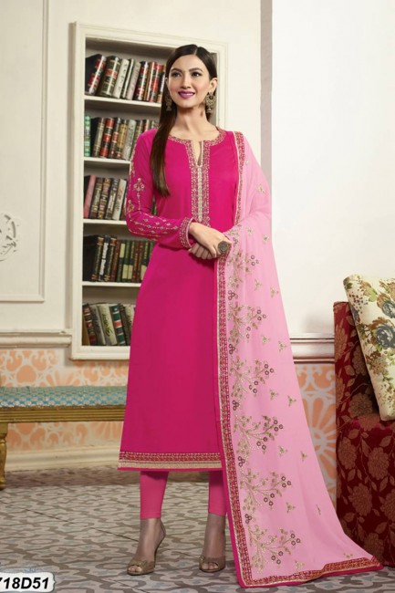 Pink color Satin Salwar Kameez