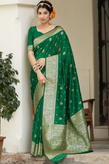 Banarasi silk Dark green Banarasi Saree in Weaving
