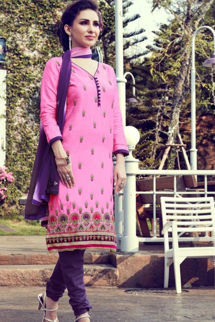 Elegant Pink color Cotton Satin Churidar Suit