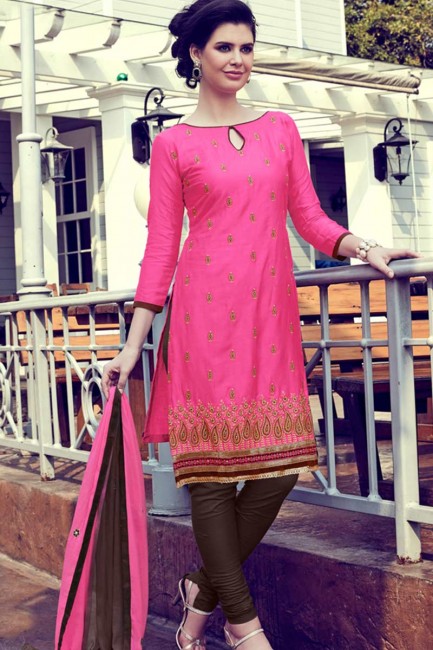 Designer Pink color Cotton Satin Churidar Suit