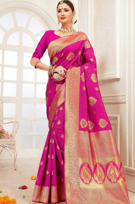 Weaving Cotton & Silk Pink Saree Blouse