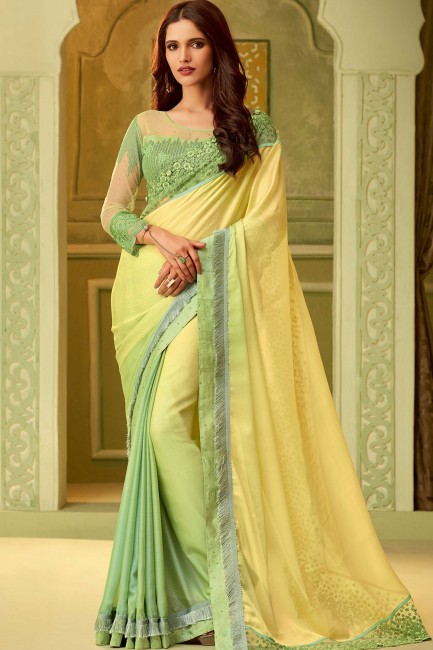 New Yellow Silk Saree with Embroidered